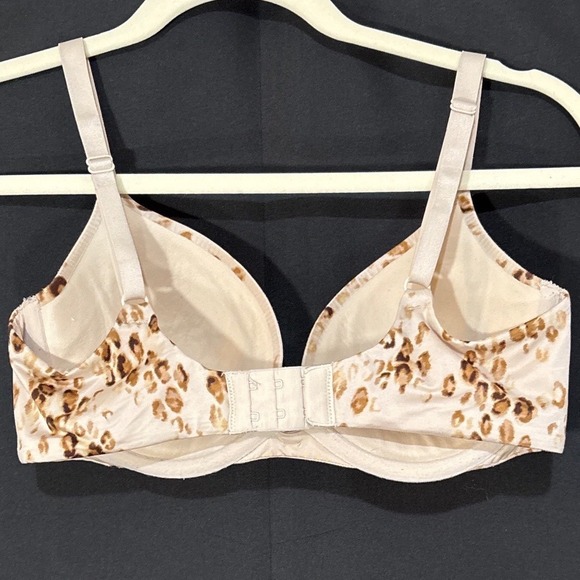 Victoria's Secret Plunge Bra Leopard Print Rhinestone Crystal Beige Brown Sz 34D - Picture 3 of 7